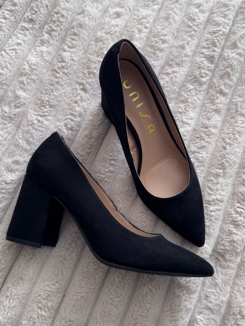 Unisa Black Pointed Toe Block Heel Pumps